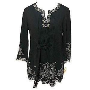 Charter Club Black & White Embroidered Tunic NWT